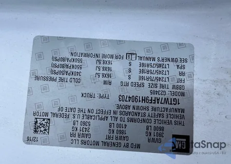 2017 GMC Savana 2500 Work Van from USA, damaged, VIN 1GTW7AFF9H1904703